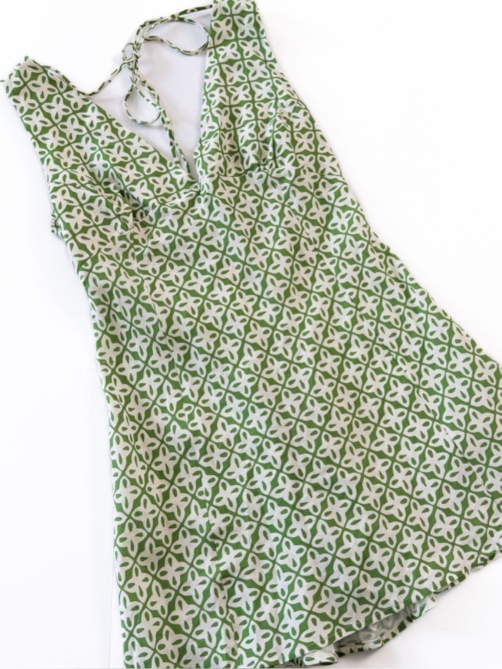 VRG Girl Dress Womens XS 100% Linen Sunseeker Bias Cut Green Print Mini